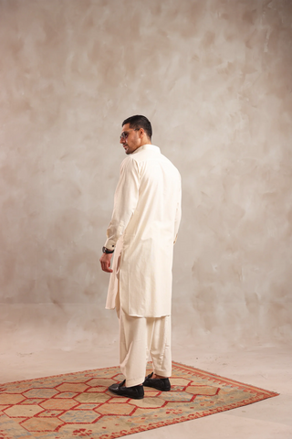 Cream Textured Kameez Shalwaar