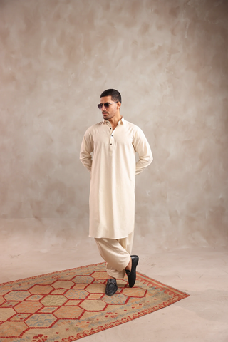 Cream Textured Kameez Shalwaar