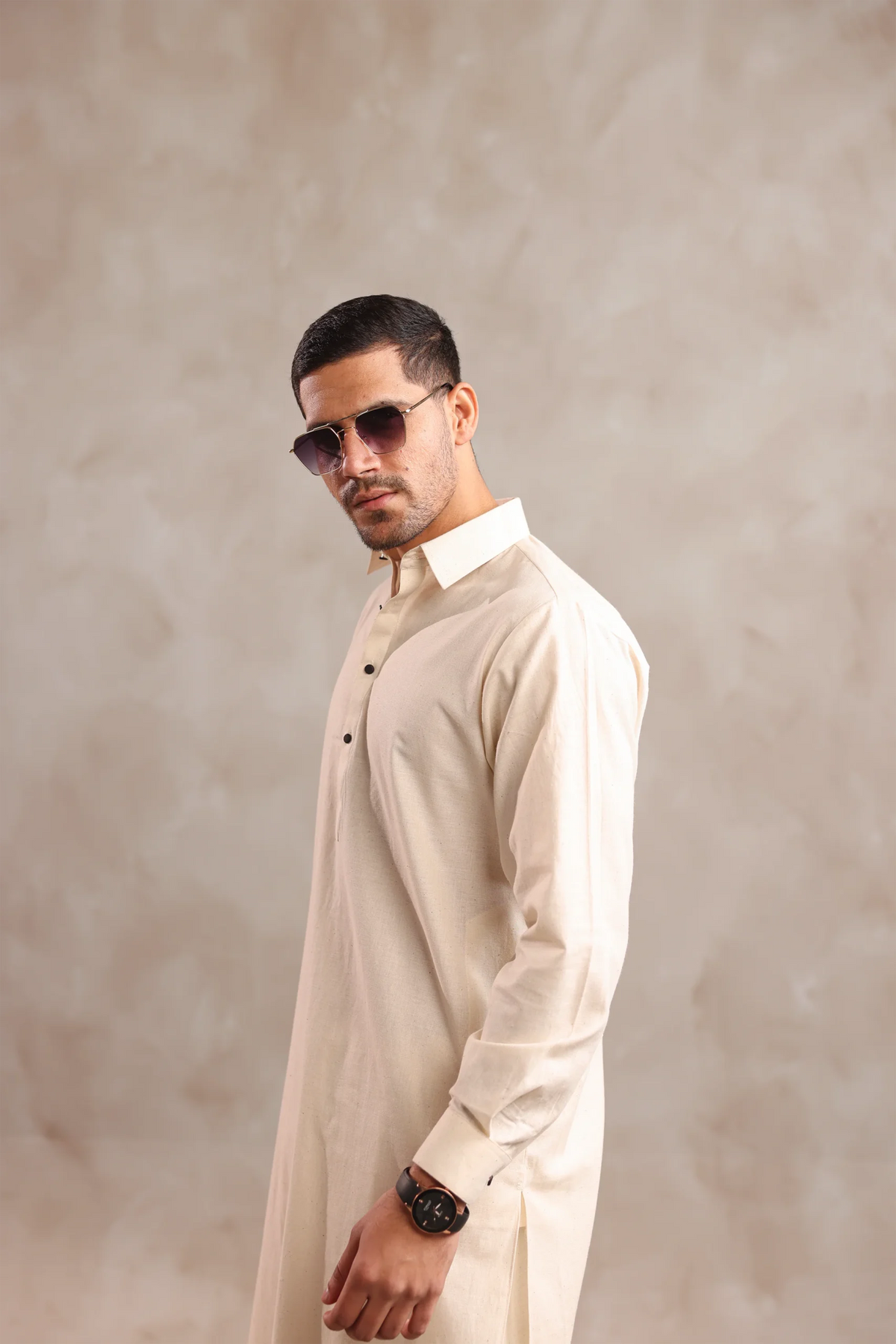 Cream Textured Kameez Shalwaar