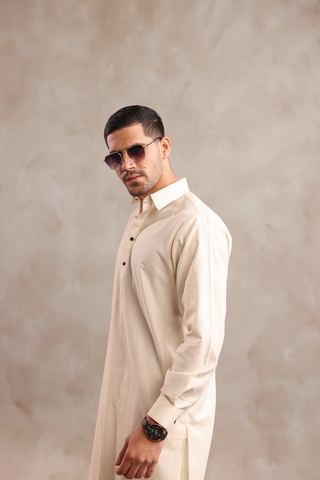 Cream Textured Kameez Shalwaar