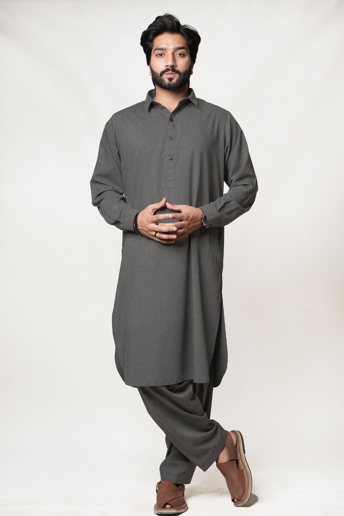 Grey Dobby Shirt Collar Shalwar Kameez