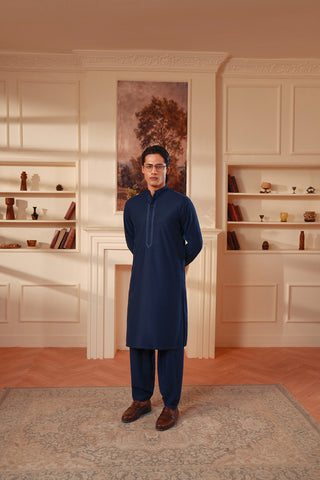 Navy Embroidered Kameez Shalwar in Premium Imported Fabric