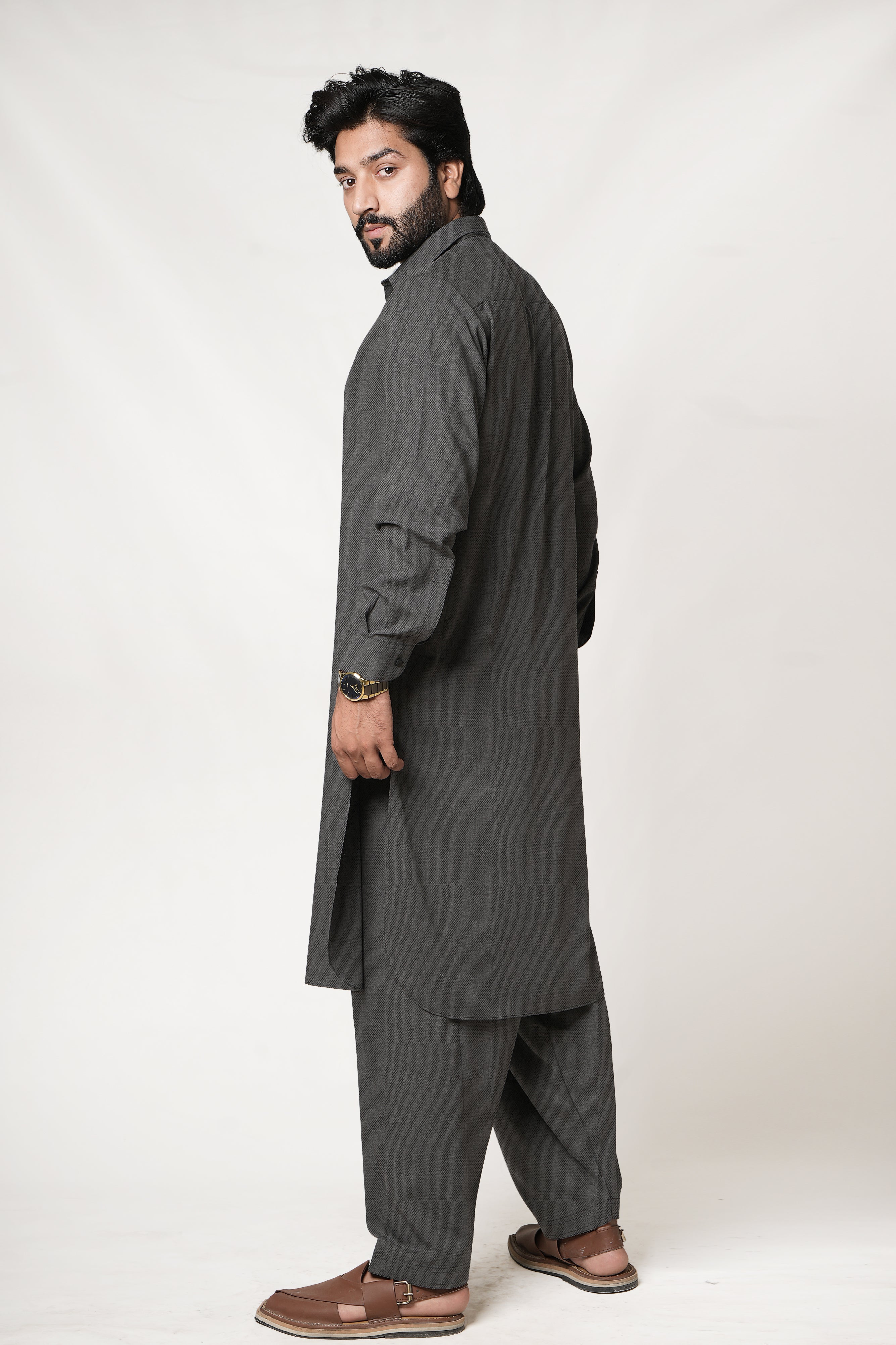 Grey Dobby Shirt Collar Shalwar Kameez