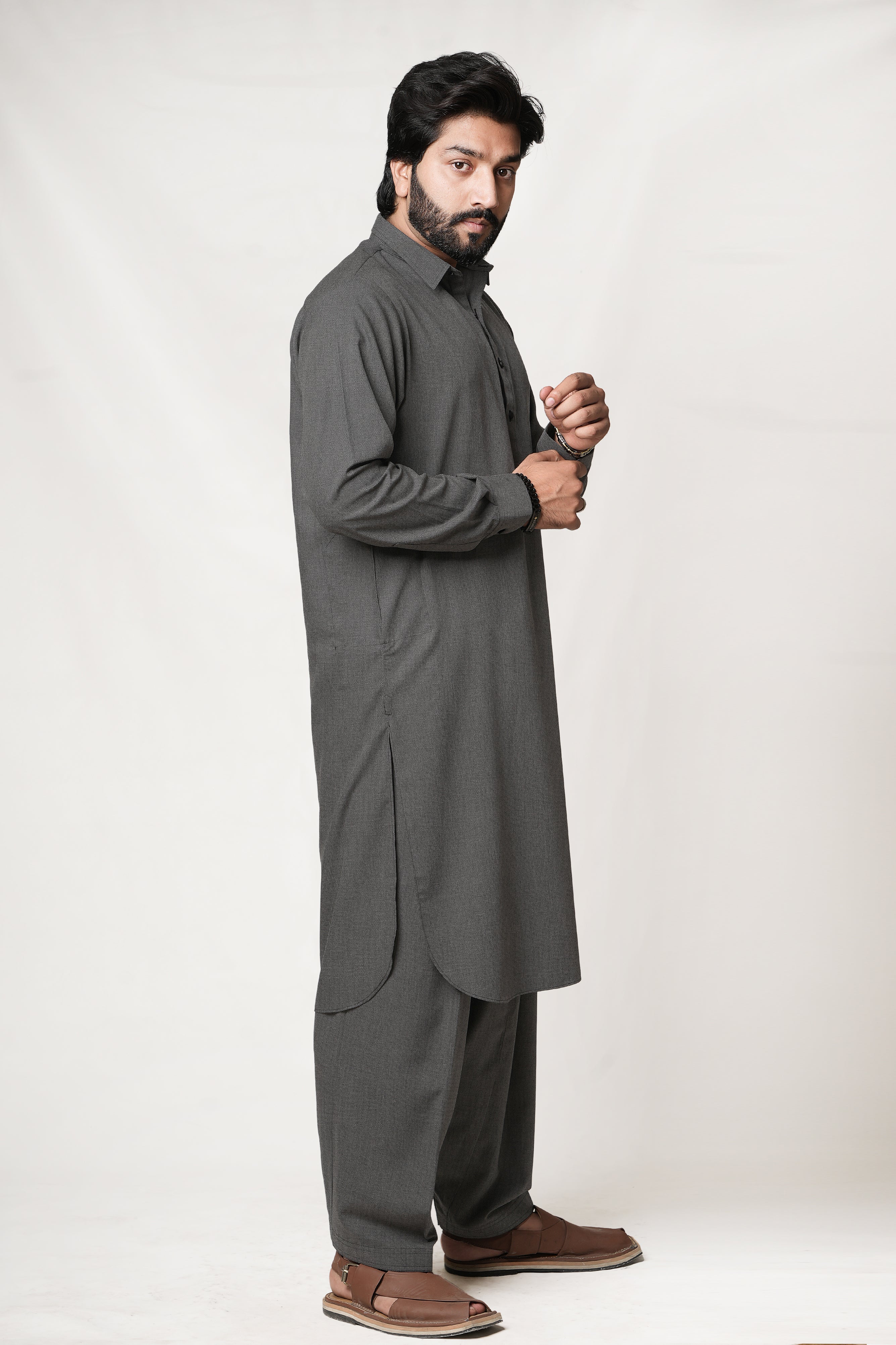 Grey Dobby Shirt Collar Shalwar Kameez