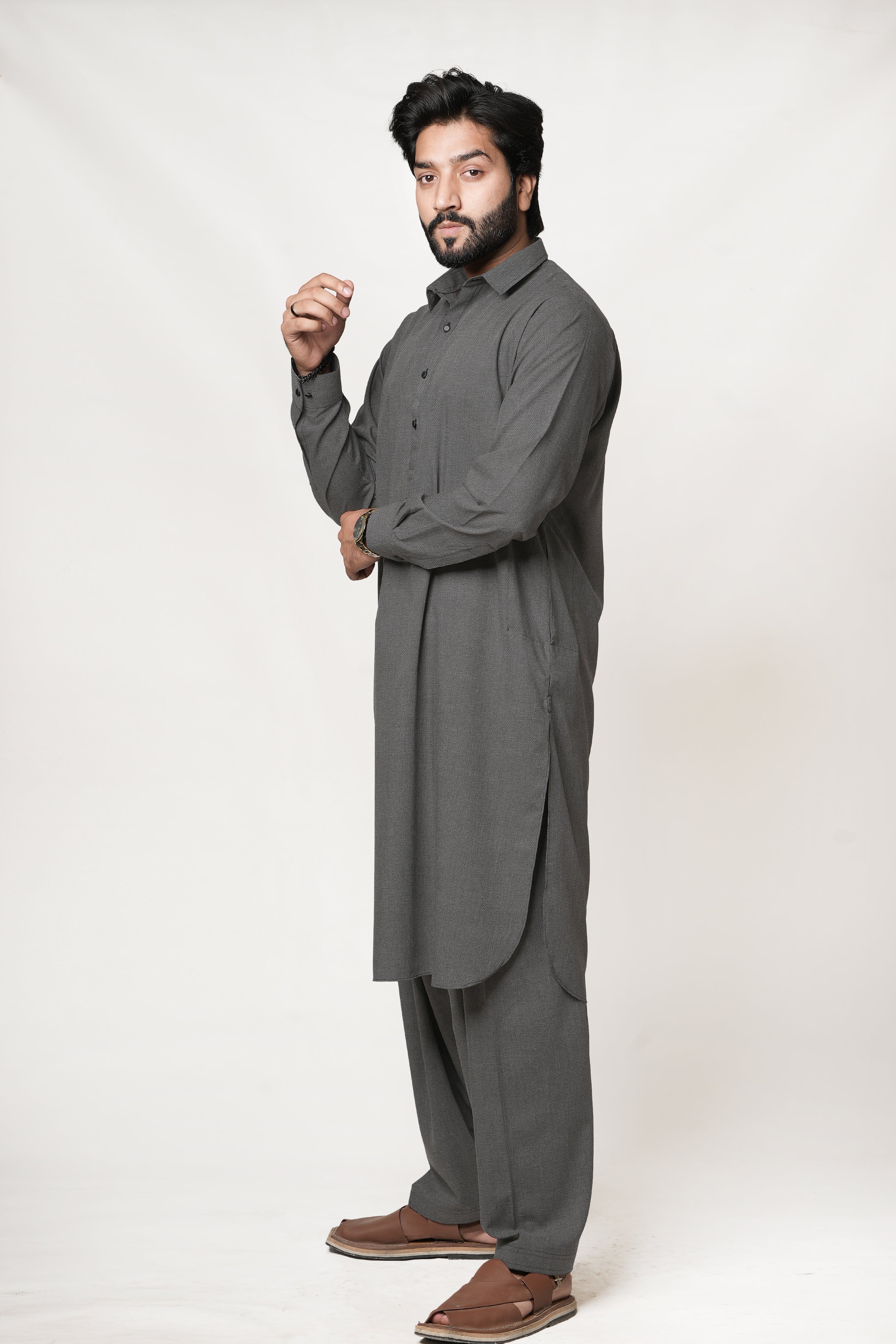 Grey Dobby Shirt Collar Shalwar Kameez