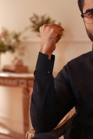 Linen Blend Kameez Shalwar with Double Band Collar