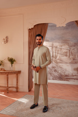 Oxford Weave Kurta Trouser with Cut & Sew Detailing