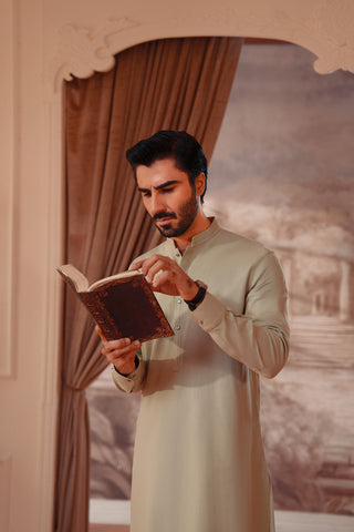 Oxford Weave Kurta Trouser with Cut & Sew Detailing