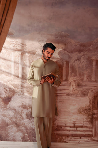 Oxford Weave Kurta Trouser with Cut & Sew Detailing