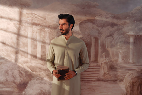 Oxford Weave Kurta Trouser with Cut & Sew Detailing