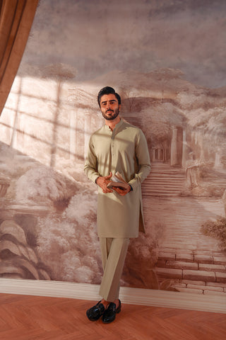 Oxford Weave Kurta Trouser with Cut & Sew Detailing