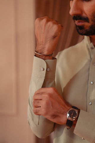 Oxford Weave Kurta Trouser with Cut & Sew Detailing