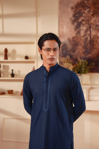 Navy Embroidered Kameez Shalwar in Premium Imported Fabric