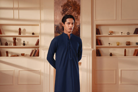 Navy Embroidered Kameez Shalwar in Premium Imported Fabric