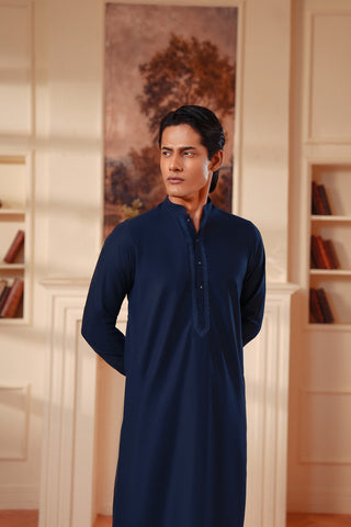 Navy Embroidered Kameez Shalwar in Premium Imported Fabric