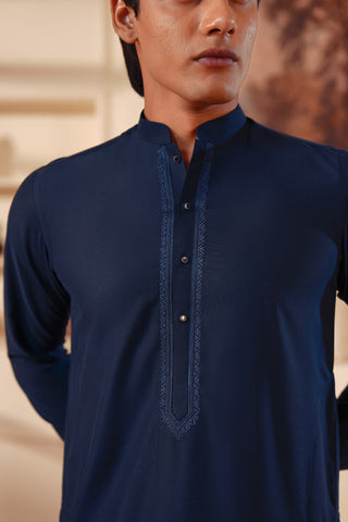 Navy Embroidered Kameez Shalwar in Premium Imported Fabric