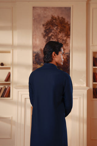 Navy Embroidered Kameez Shalwar in Premium Imported Fabric