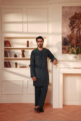 Deep Green Textured Kurta Suit
