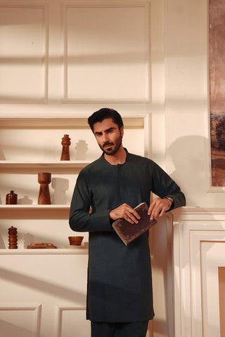 Deep Green Textured Kurta Suit