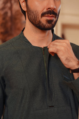 Deep Green Textured Kurta Suit