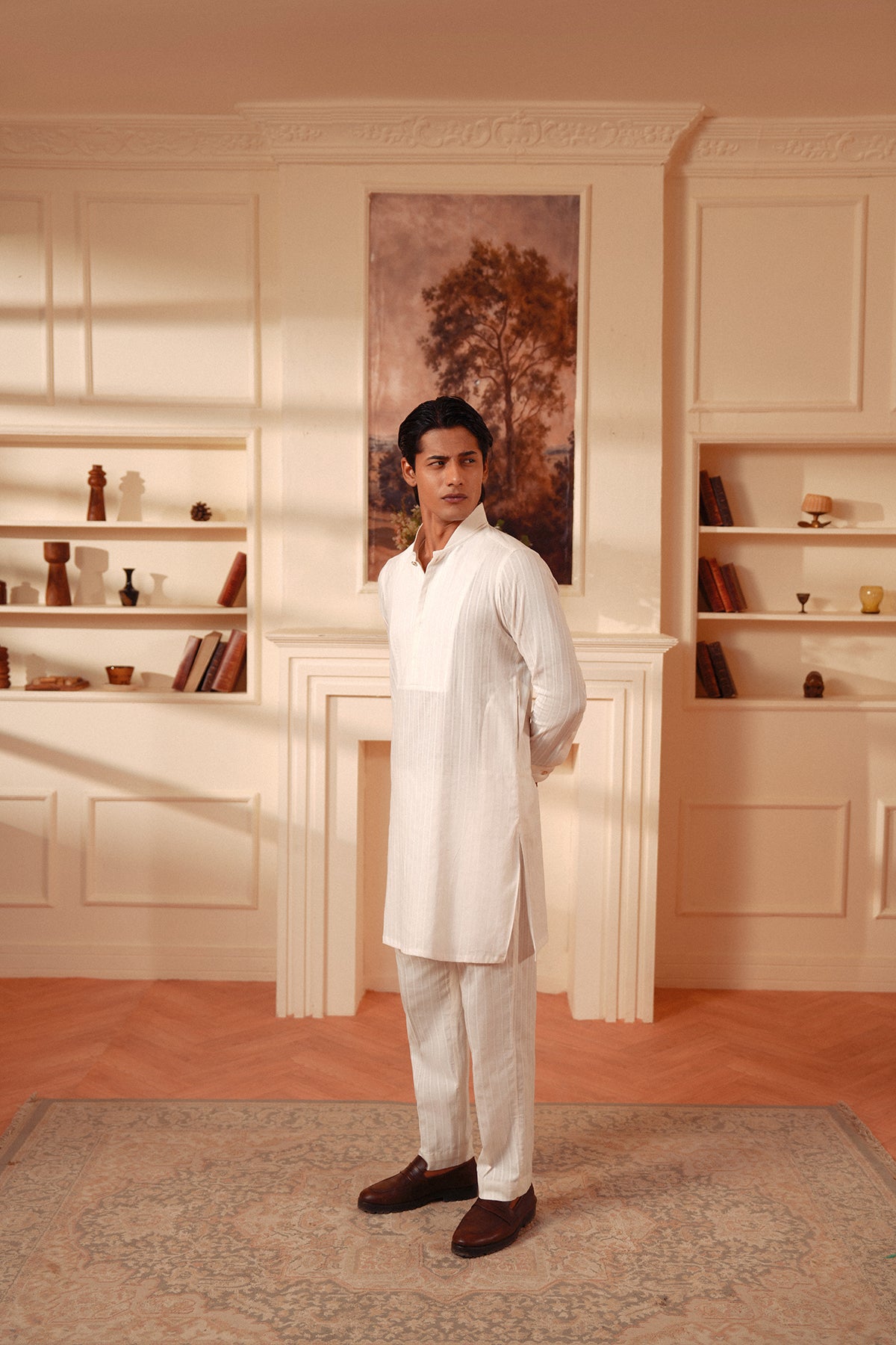 White Dobby Cotton Kurta Suit