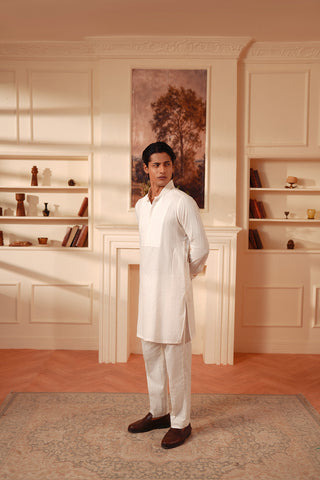 White Dobby Cotton Kurta Suit