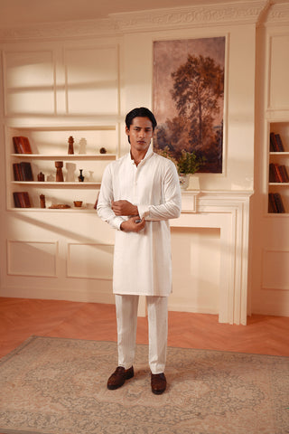 White Dobby Cotton Kurta Suit