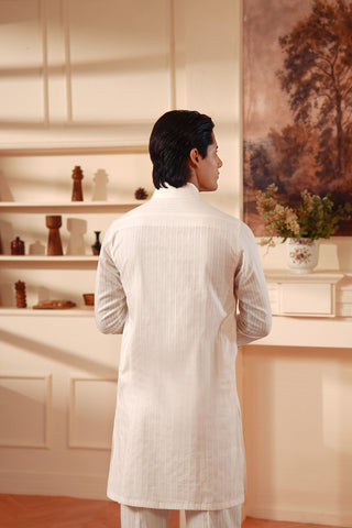 White Dobby Cotton Kurta Suit