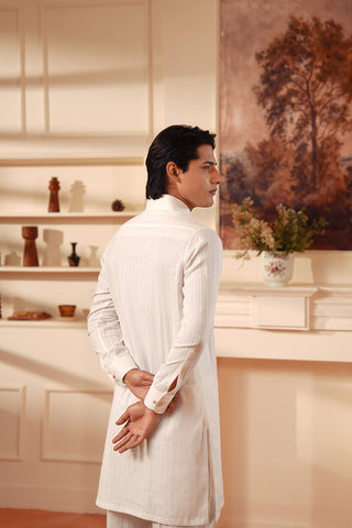 White Dobby Cotton Kurta Suit