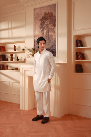 White Dobby Cotton Kurta Suit