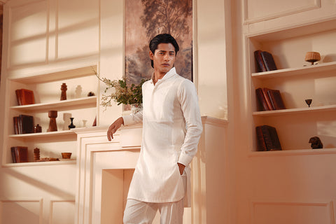 White Dobby Cotton Kurta Suit