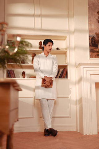 White Dobby Cotton Kurta Suit
