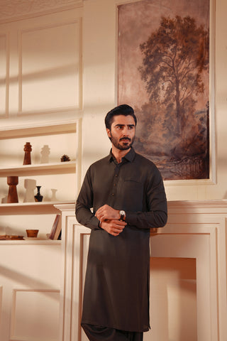 Yarn-Dyed Kameez Shalwar with Metal Pin Detailing
