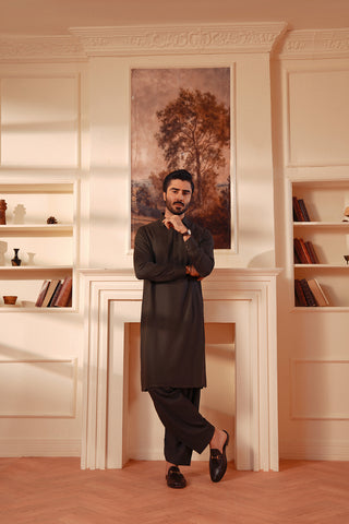 Yarn-Dyed Kameez Shalwar with Metal Pin Detailing