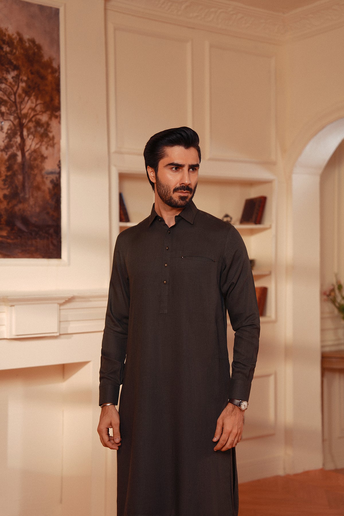 Yarn-Dyed Kameez Shalwar with Metal Pin Detailing