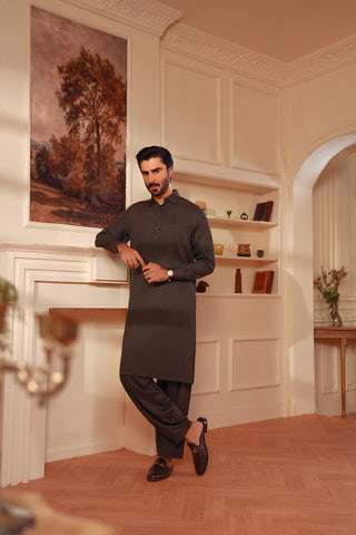 Yarn-Dyed Kameez Shalwar with Metal Pin Detailing