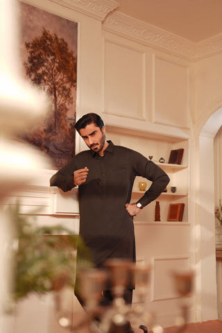 Yarn-Dyed Kameez Shalwar with Metal Pin Detailing